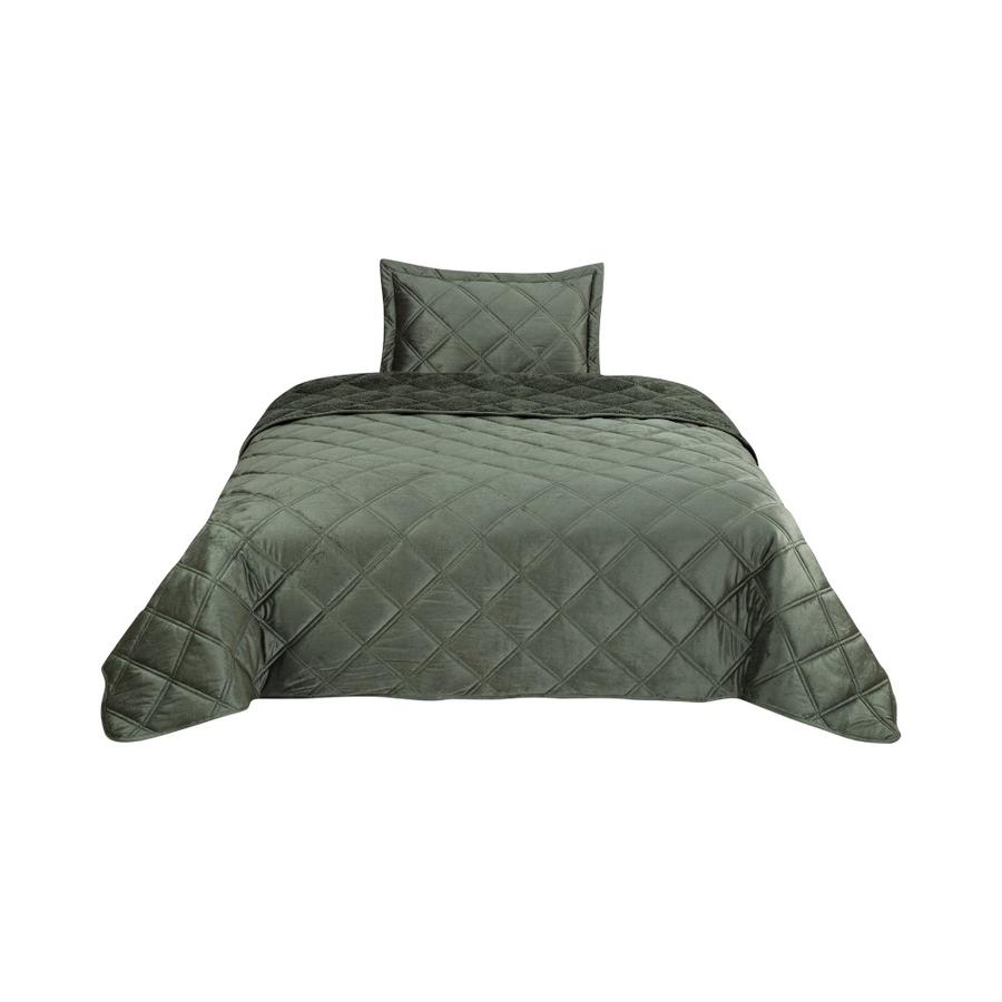 Quilt Matiz Velvet Sherpa 1.5 Plazas Verde Musgo