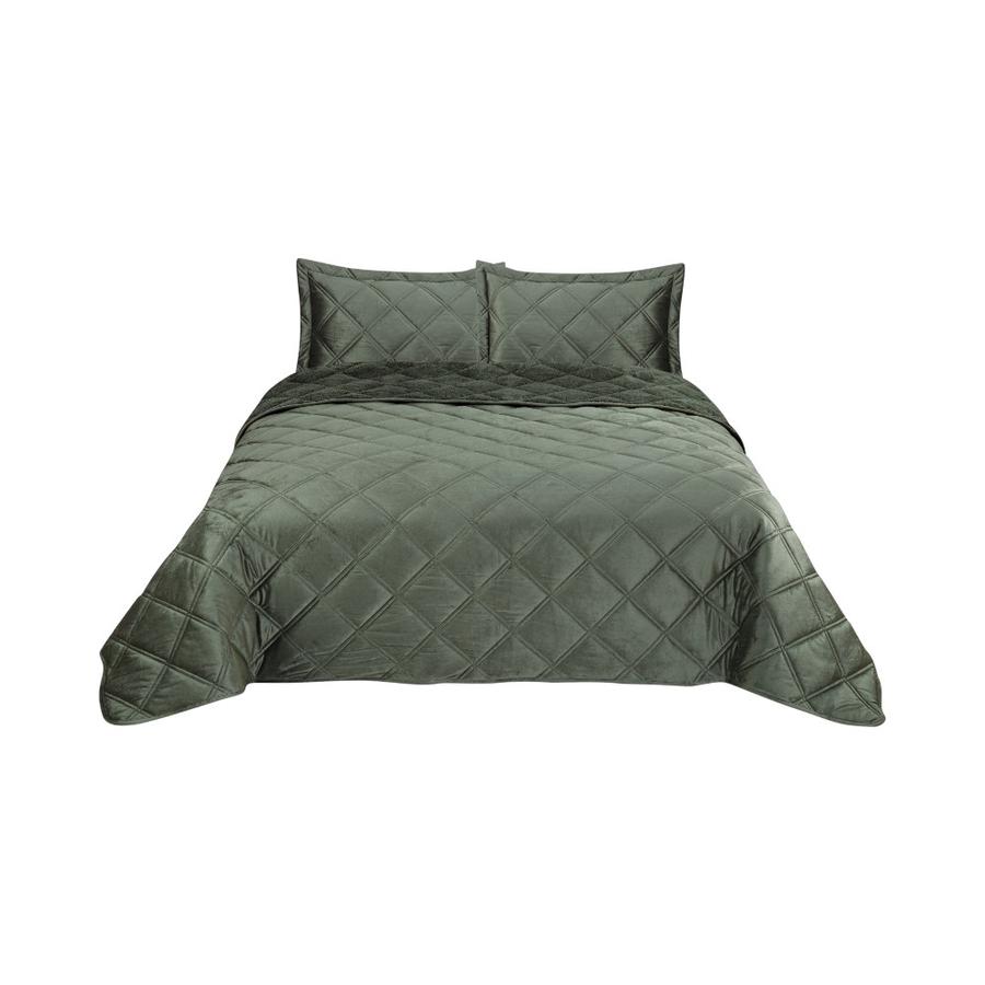 Quilt Matiz Velvet Sherpa 2 Plazas Verde Musgo