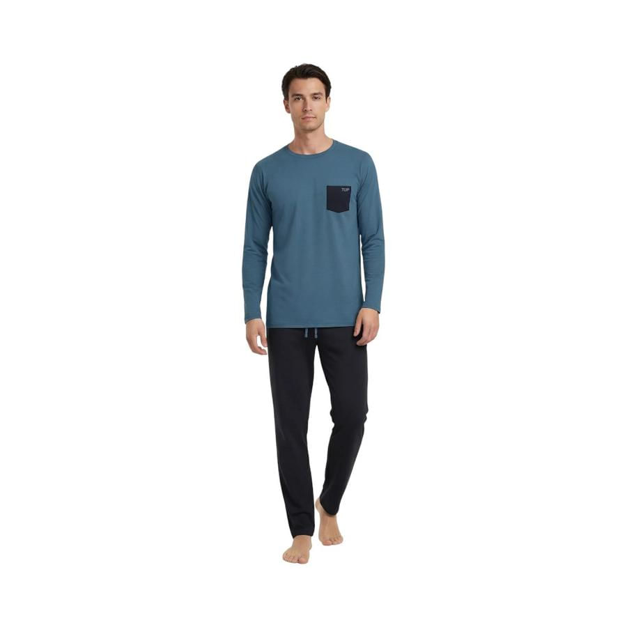 Pijama Hombre Invierno Algodón TOP Azul/Negro