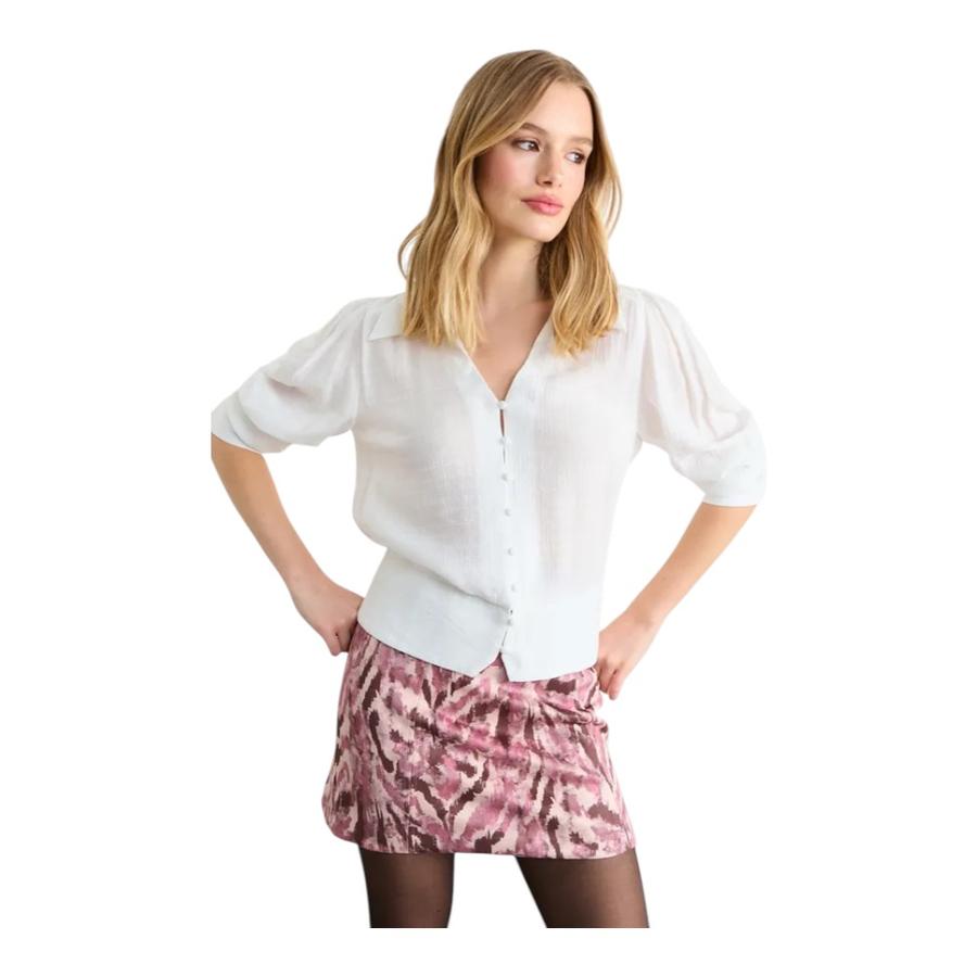 Blusa Camisera Mujer IO Cuello V con Pretina Crudo