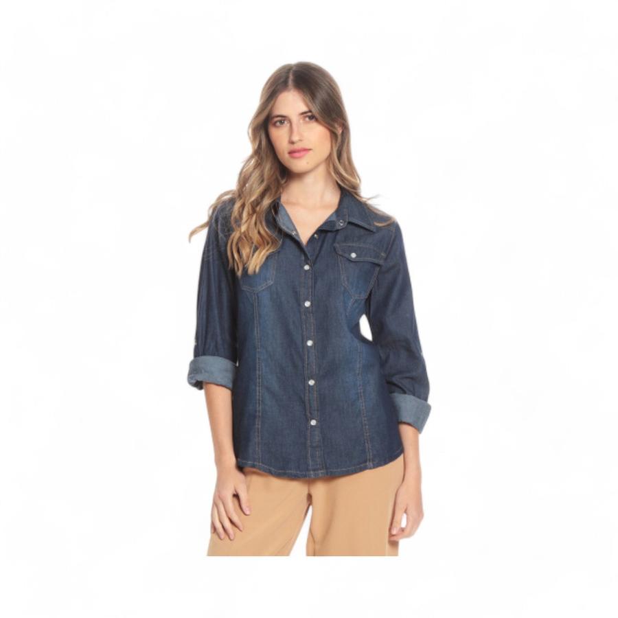 Blusa Manga Larga Mujer Wados Denim Ajustable Bolsillos Azul