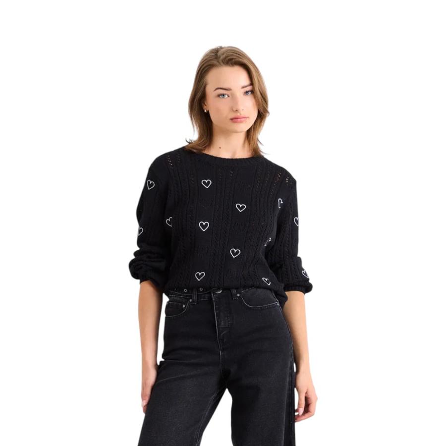 Sweater Mujer Io Calado con Corazones Negro