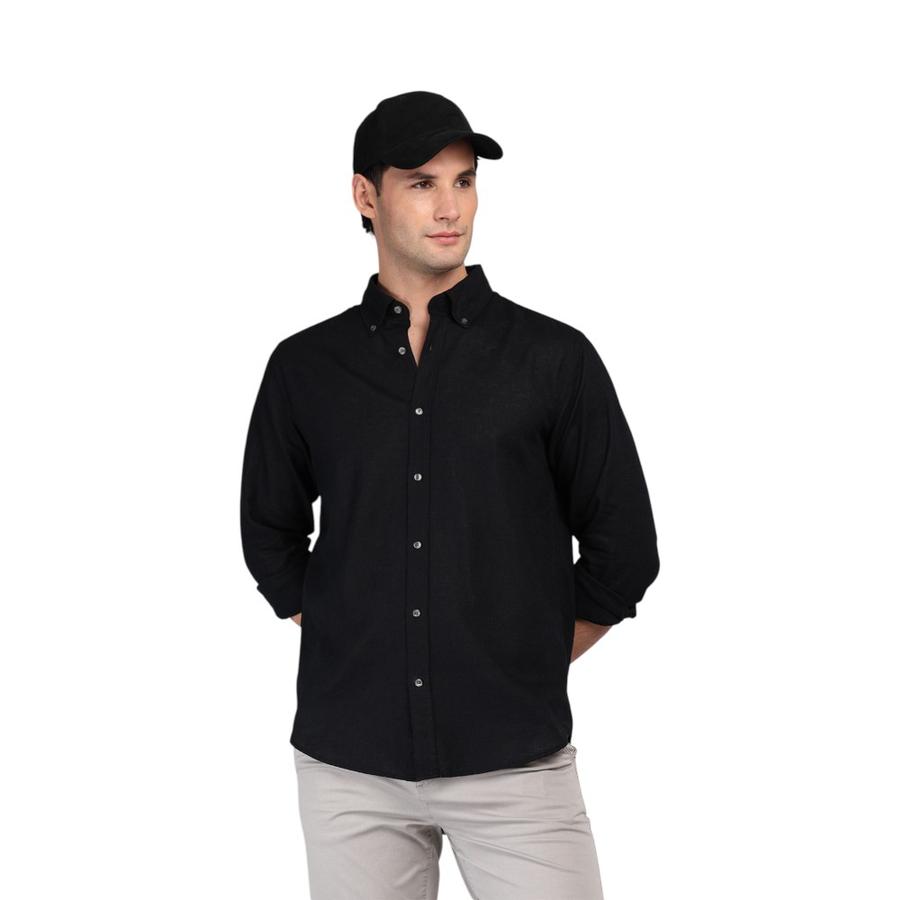 Camisa Hombre Arrow Lino y Algodón Negro