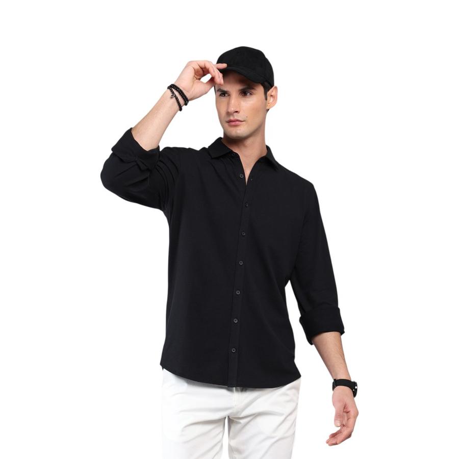 Camisa Hombre Arrow Piqué Lisa Spandex Negro