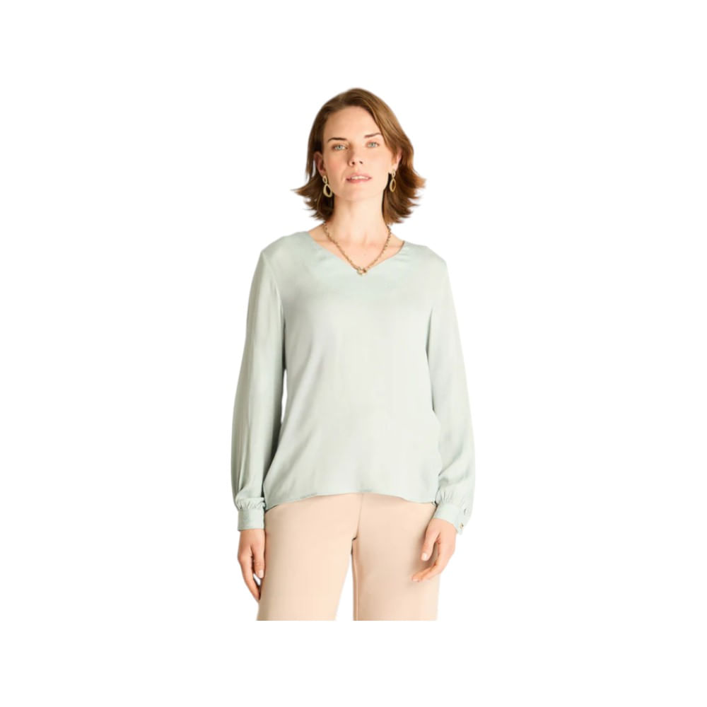 Blusa Satin Mujer Lorenzo Di Ponnti Escote V Menta