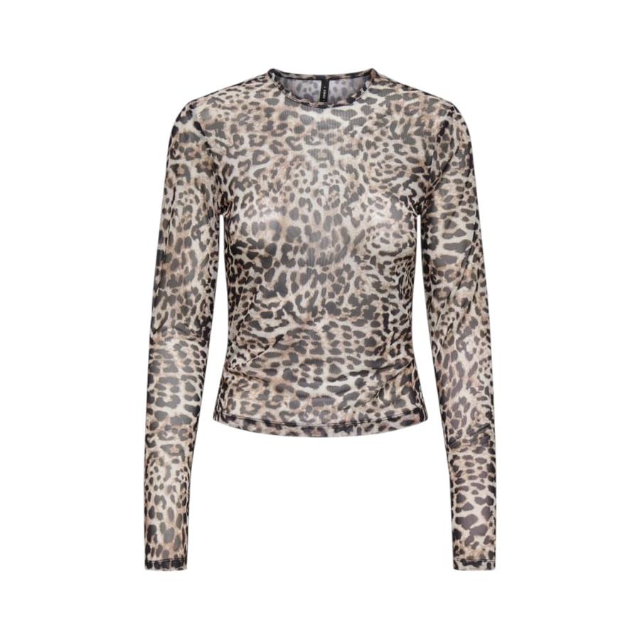 Blusa transparente con estampado animal Mujer Only Café
