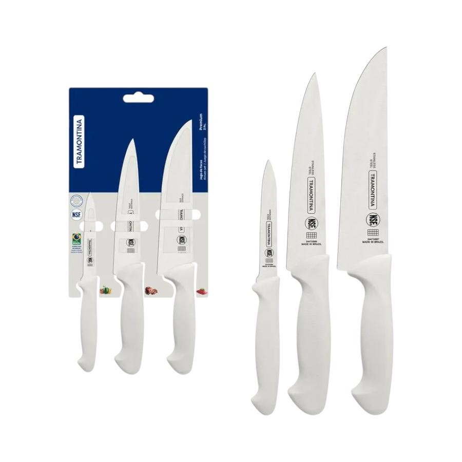 Juego de Cuchillos Tramontina Premium  3 PZAS 2 Mango Blanco