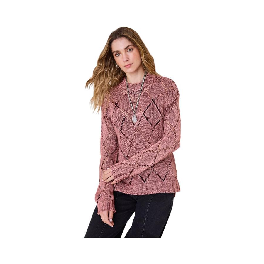 Sweater Manga Larga Mujer Umbrale Calado con Proceso Beige