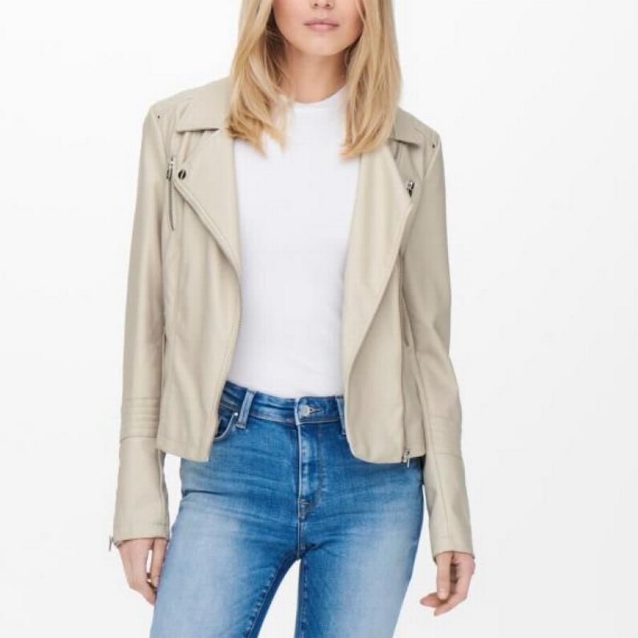 Chaqueta Cuero Sintético Mujer ONLGEMMA Beige