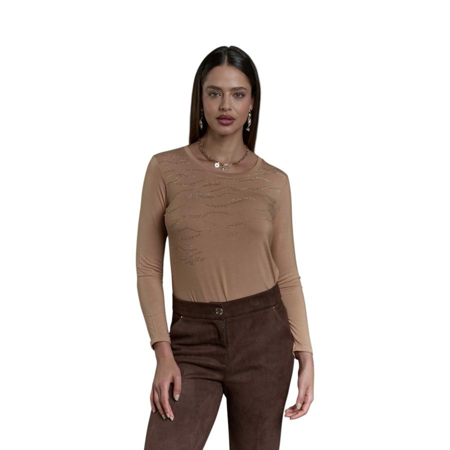 Polera Manga Larga con Aplicaciones Mujer Give A56437 Camel