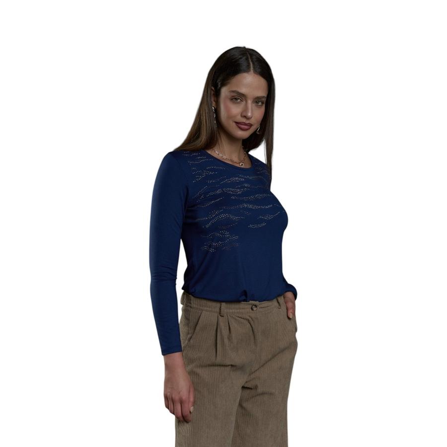 Polera Manga Larga con Aplicaciones Mujer Give A56437 Azul