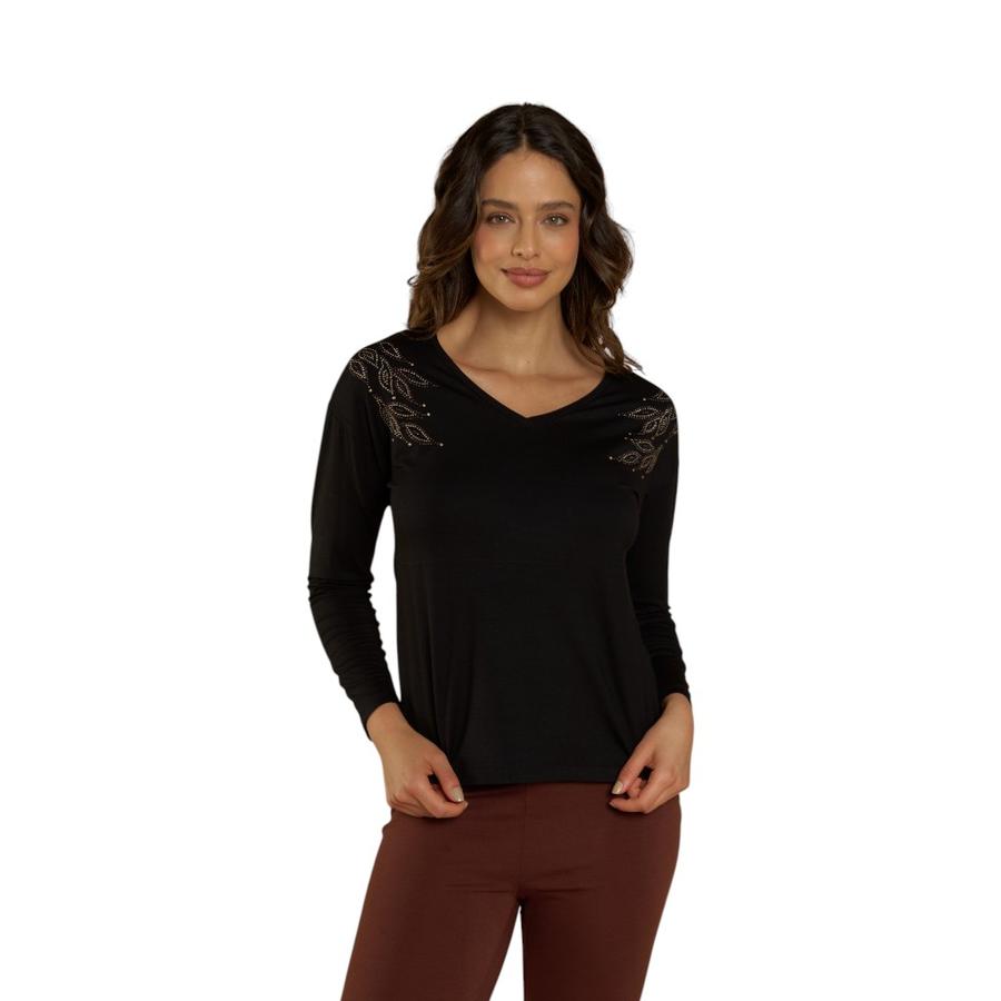 Polera Hombros Manga Larga Mujer Give A56450 Negro