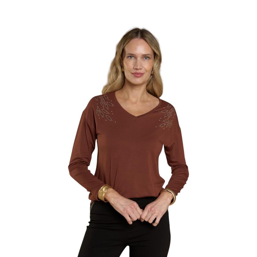 Polera Hombros Manga Larga Mujer Give A56450 Café