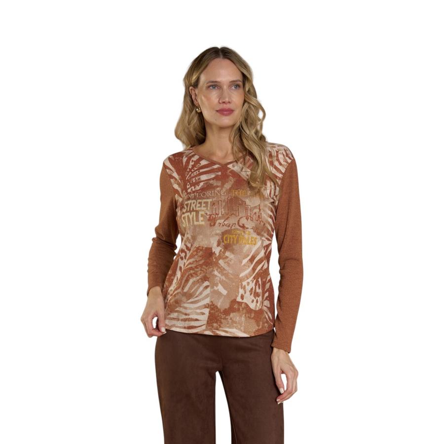 Polera Urbana Manga Larga Mujer Give E55493 Camel