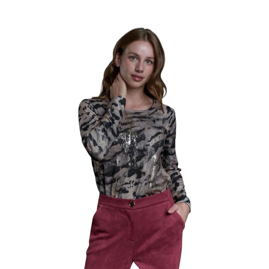 Polera Animal Print Mujer Give E56400 Beige