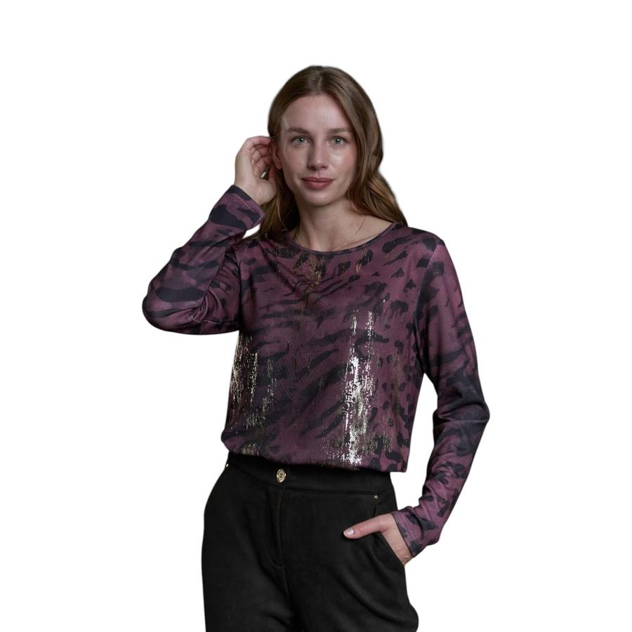 Polera Animal Print Mujer Give E56400 Burdeo