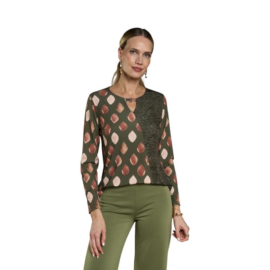 Polera Aplicación Manga Larga Mujer Give E56429 Verde