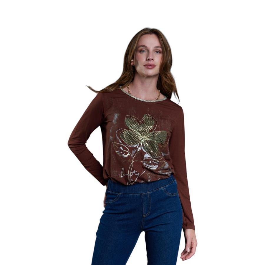 Polera Estampada ML Mujer Give L56431 Café