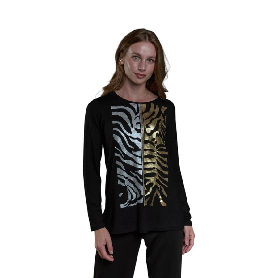 Polera Estampada ML Mujer Give L56432 Negro