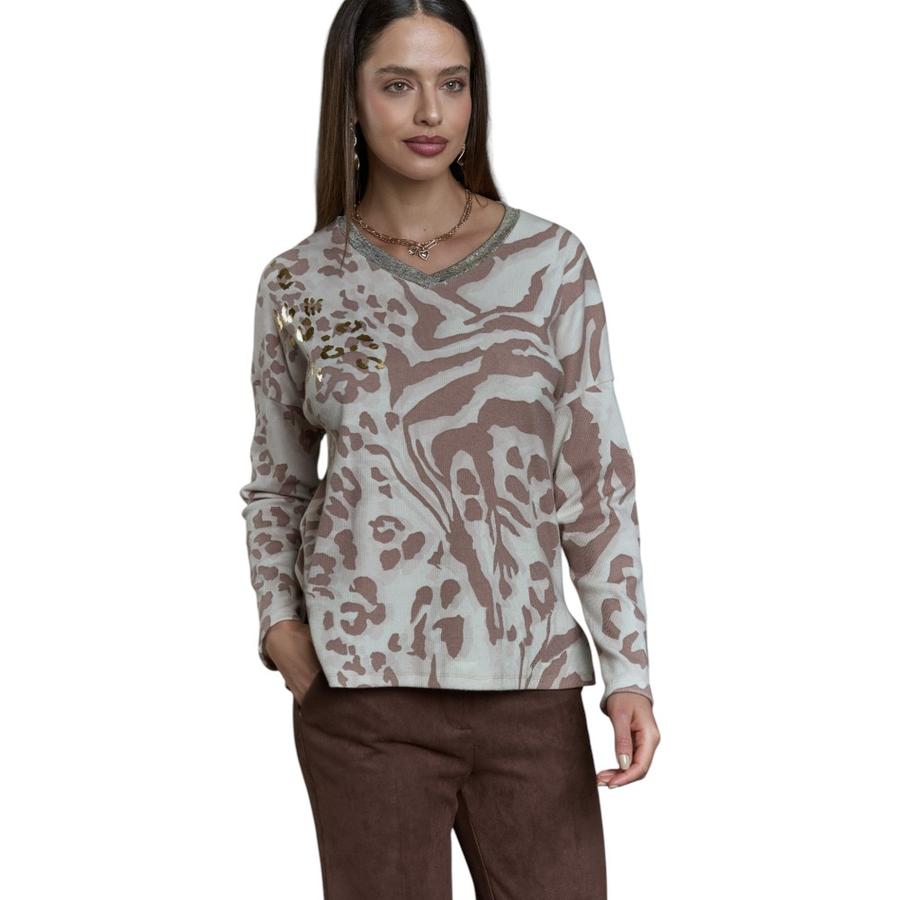 Polera Estampada Mujer Give I56425 Beige
