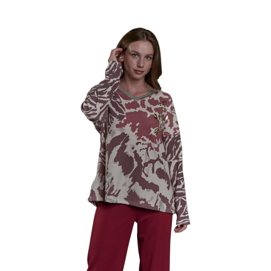 Polera Estampada Mujer Give I56425 Burdeo