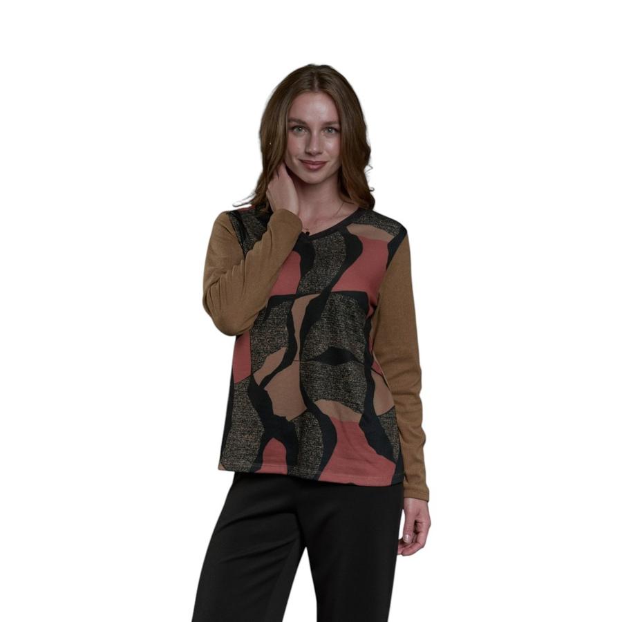 Polera Estampada Manga Larga Mujer Give E56467 Camel