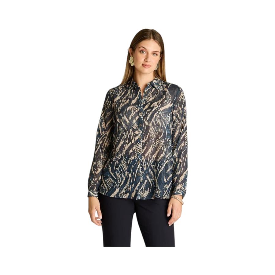 Blusa Camisera Lurex Mujer Lorenzo di Pontti 208507 Azul