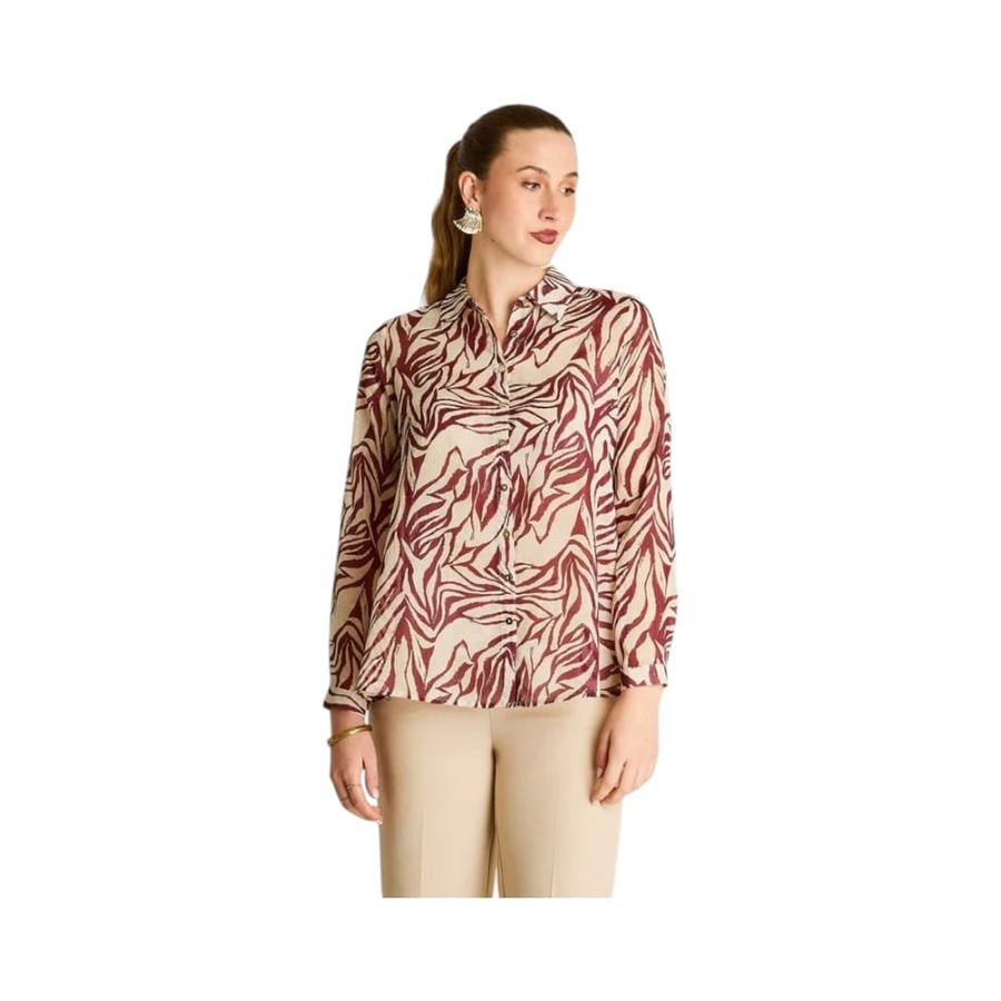 Blusa Camisera Lurex Mujer Lorenzo di Pontti 208507 Burdeo