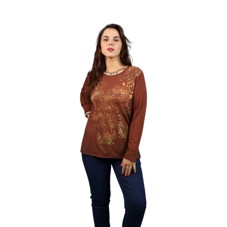 Polera Estampada Foil Mujer Give W56447 Café
