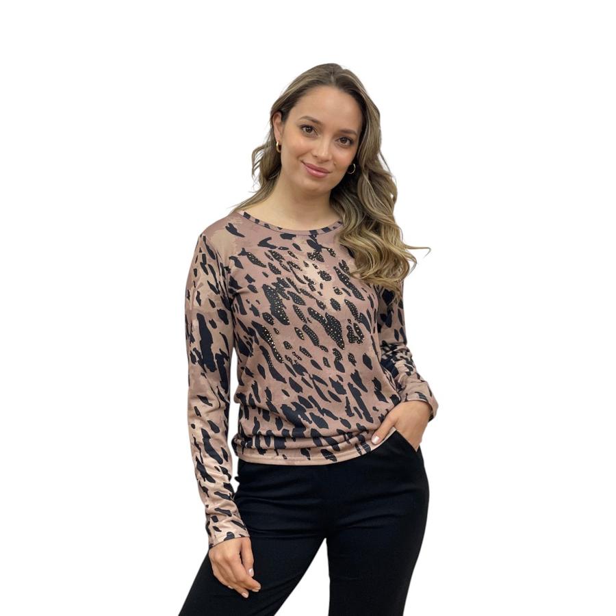 Polera Estampada Tachas Mujer Give Y76402 Beige