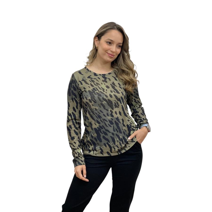 Polera Estampada Tachas Mujer Give Y76402 Olivo