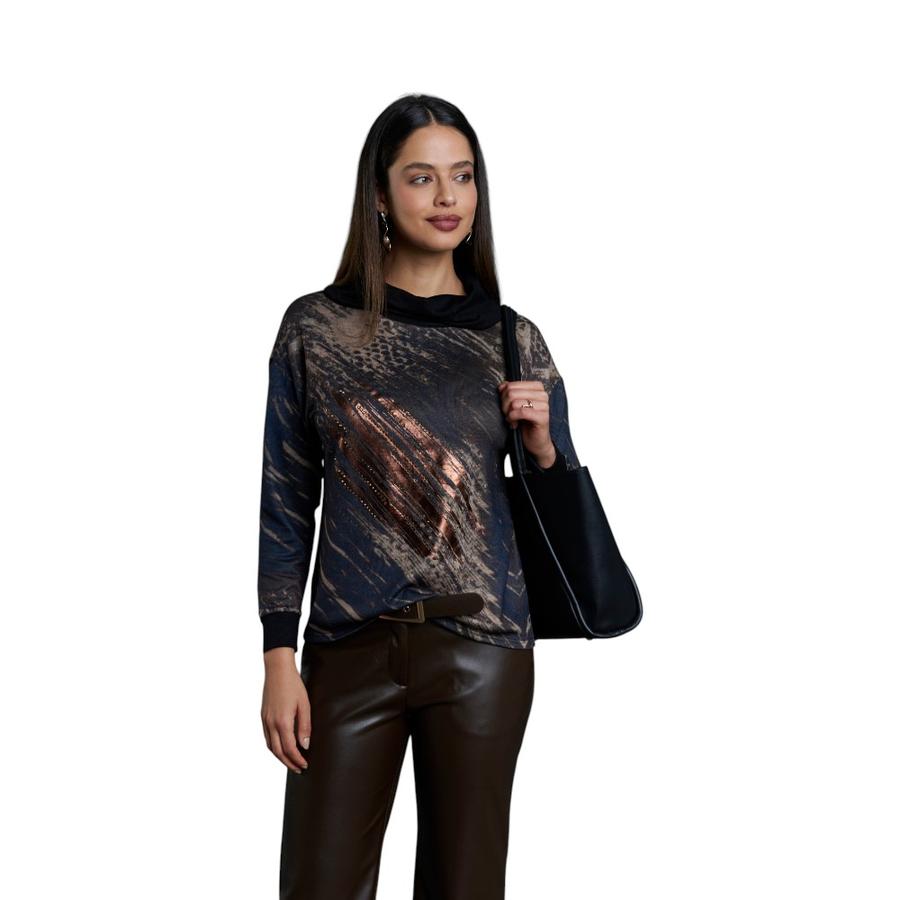 Polera Estampada Cuello Tortuga Mujer Give Y76403 Café