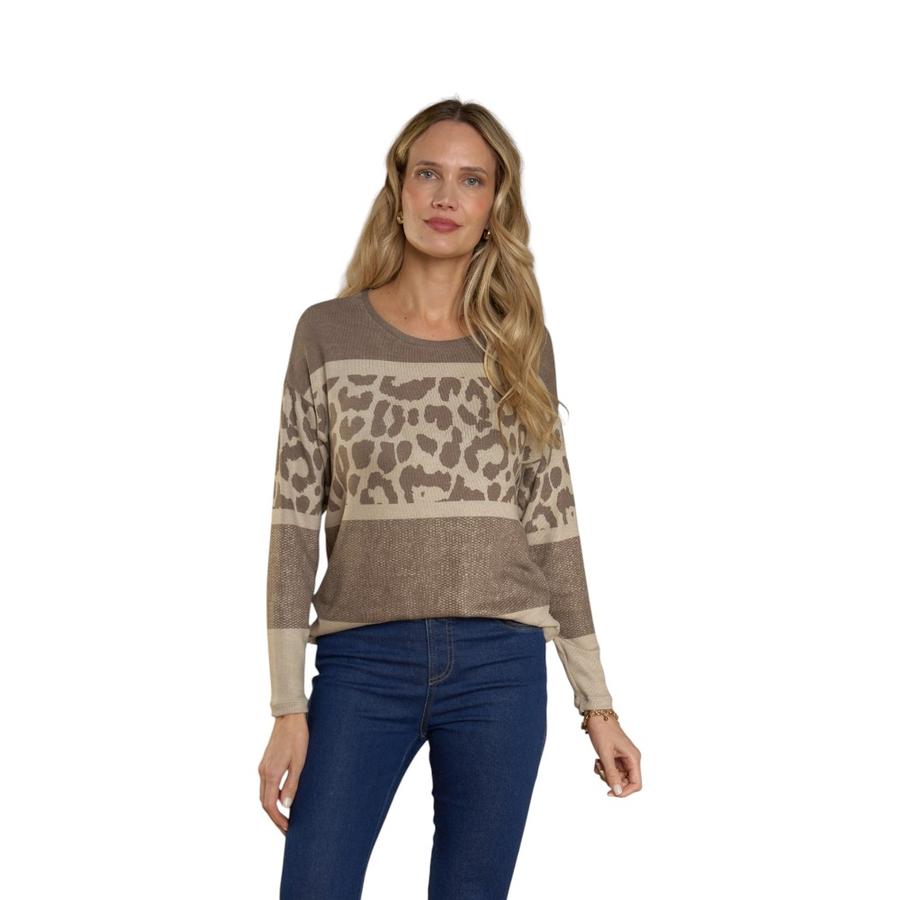 Polera Estampada Manga Larga Mujer Give Y76419 Beige