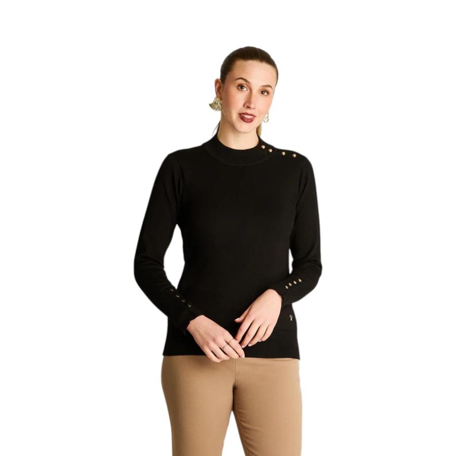 Sweater Cuello Mock Mujer Lorenzo di Pontti Negro