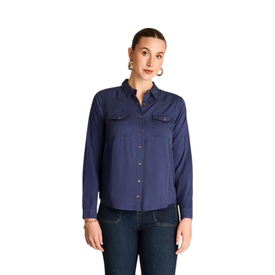 Blusa Camisera Mujer Weekend Azul Mix Fabric