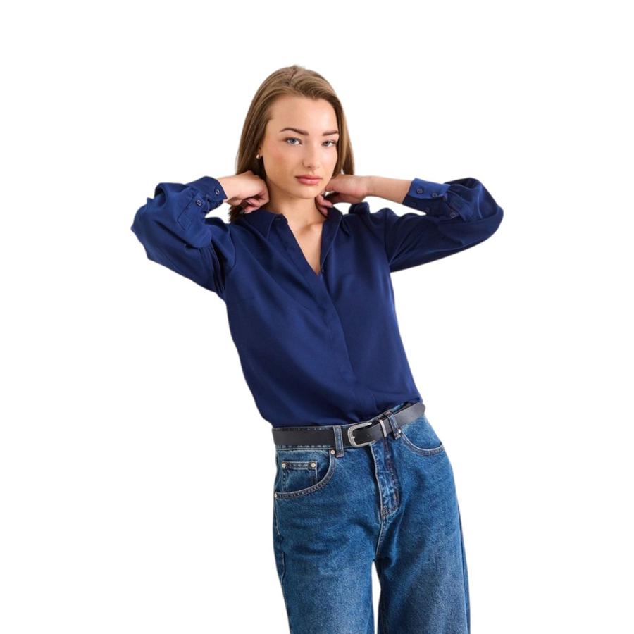 Blusa Camisera Lisa Mujer iO Azul