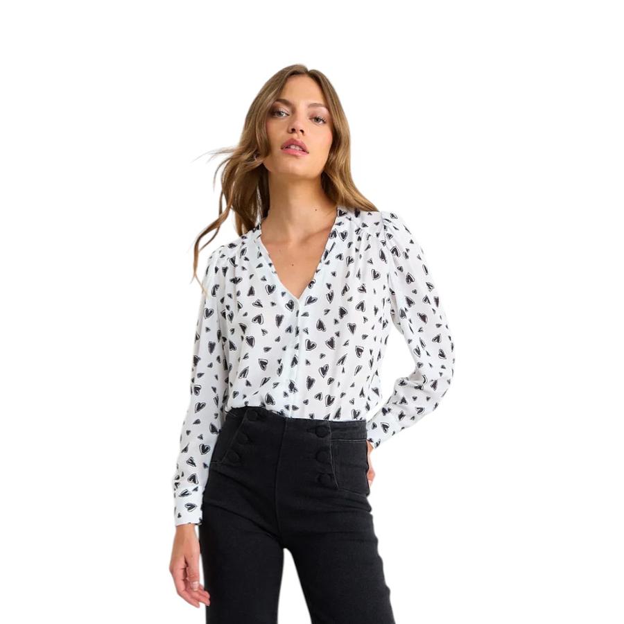Blusa Fantasía Corazones Mujer iO Blanco/Negro