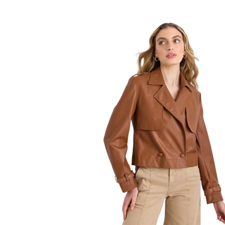 Trench Corto Ecocuero Mujer iO Camel