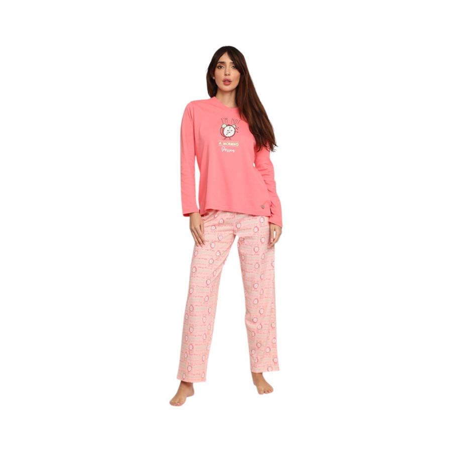 Pijama Mujer Mon Amour Algodón ""Not a Morning Person"" Coral