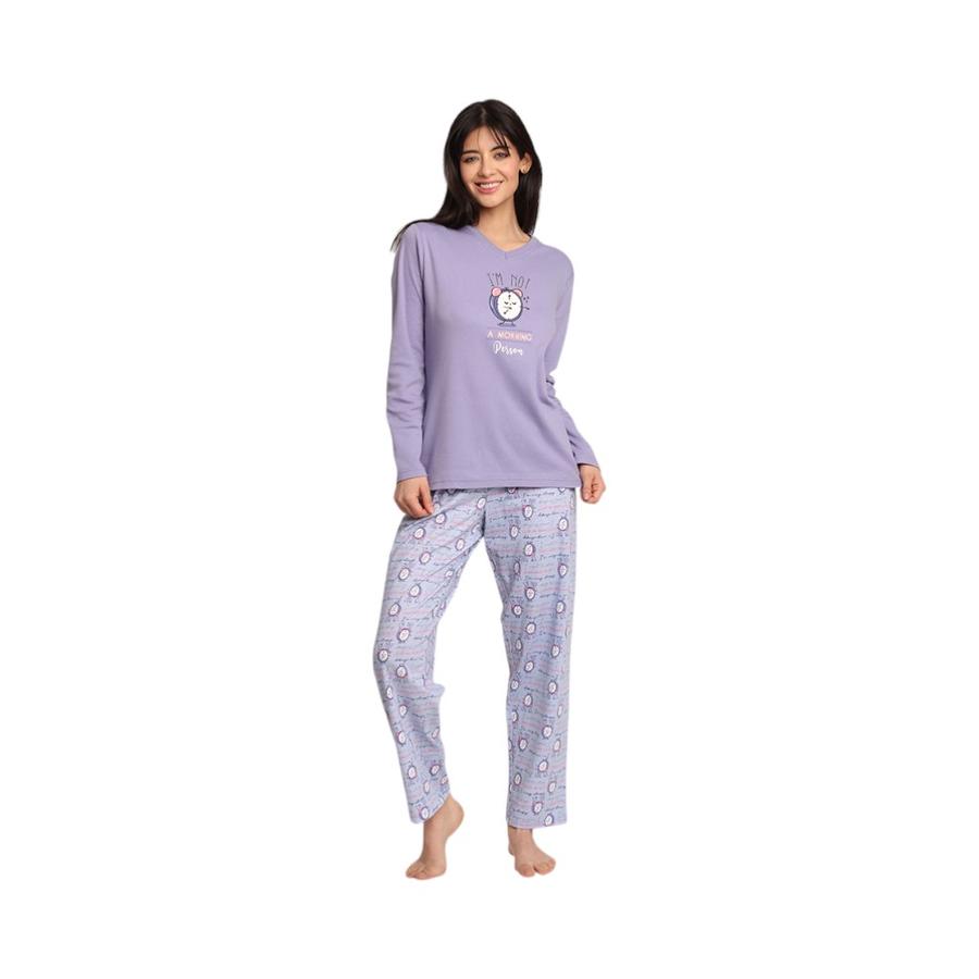 Pijama Mujer Mon Amour Algodón ""Not a Morning Person"" Lila