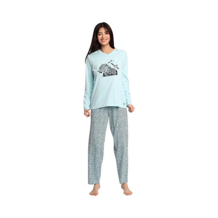 Pijama Mujer Mon Amour Algodón ""Fearless"" Leopard Aqua