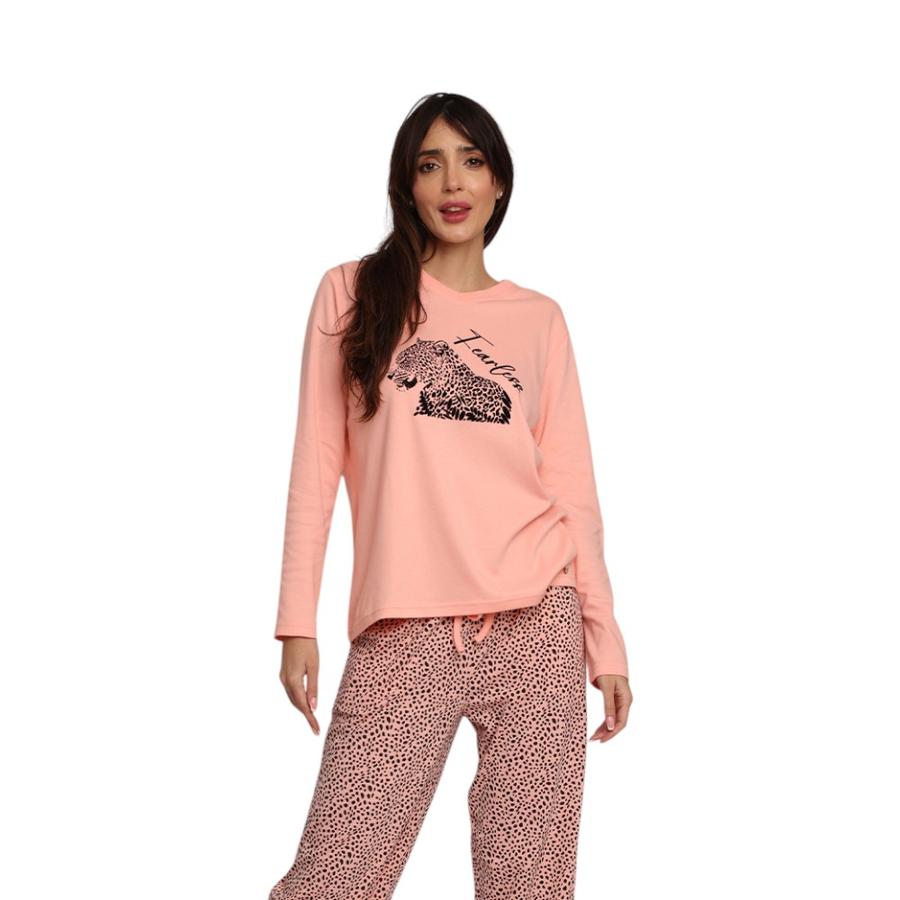 Pijama Mujer Mon Amour Algodón ""Fearless"" Leopard Peach
