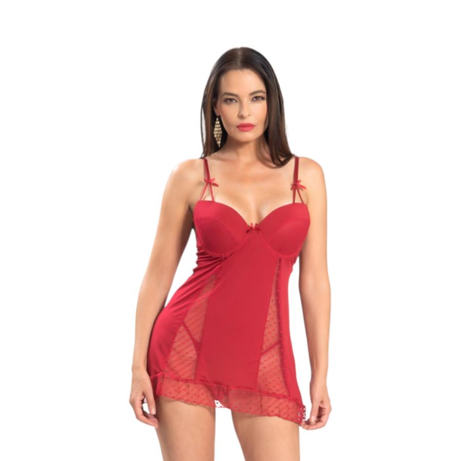 Babydoll Mujer Mon Amour con Copas y Aberturas Rojo