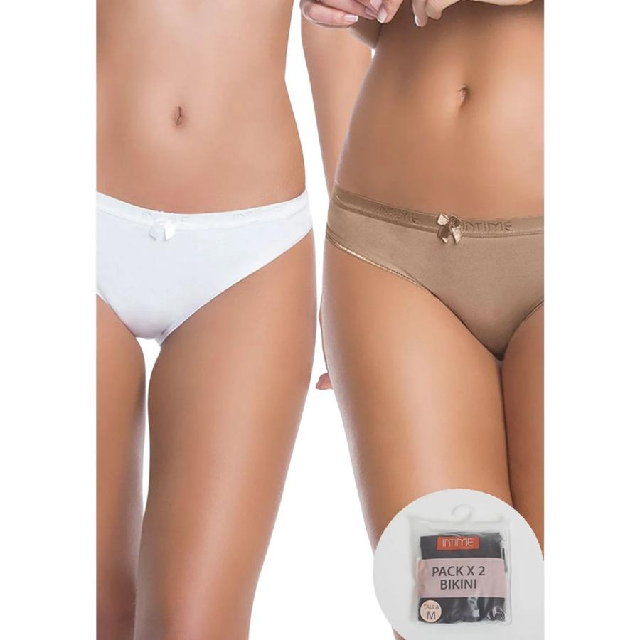 Pack 2 Bikini Mujer Intime Algodón Blanco Café XL
