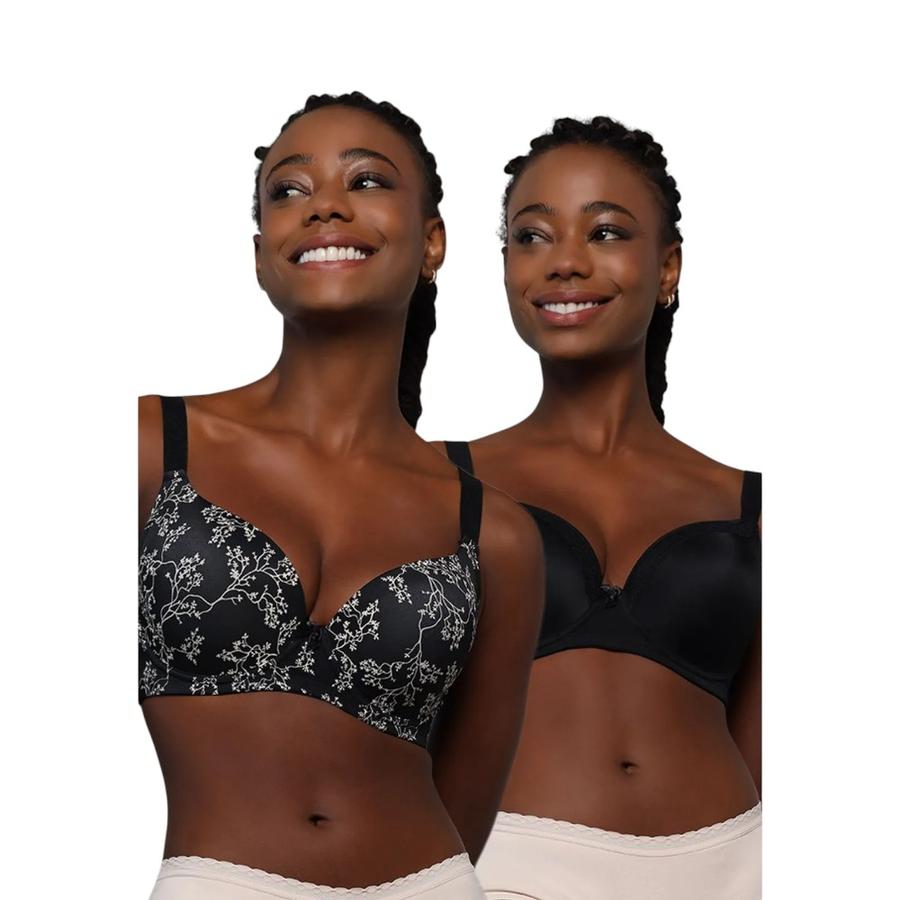 Pack 2 Sostén Mujer Intime Copa D Microfibra Negro 36D