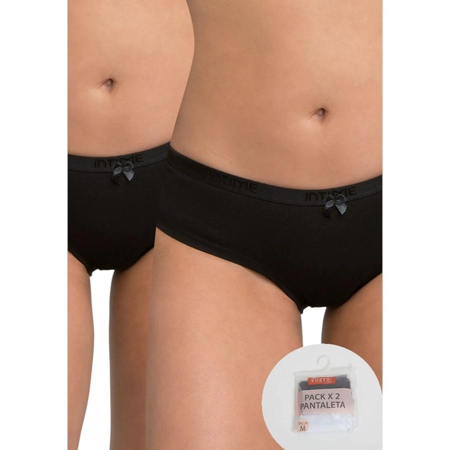 Pack 2 Pantaleta Mujer Intime Algodón Elasticado Negro XL