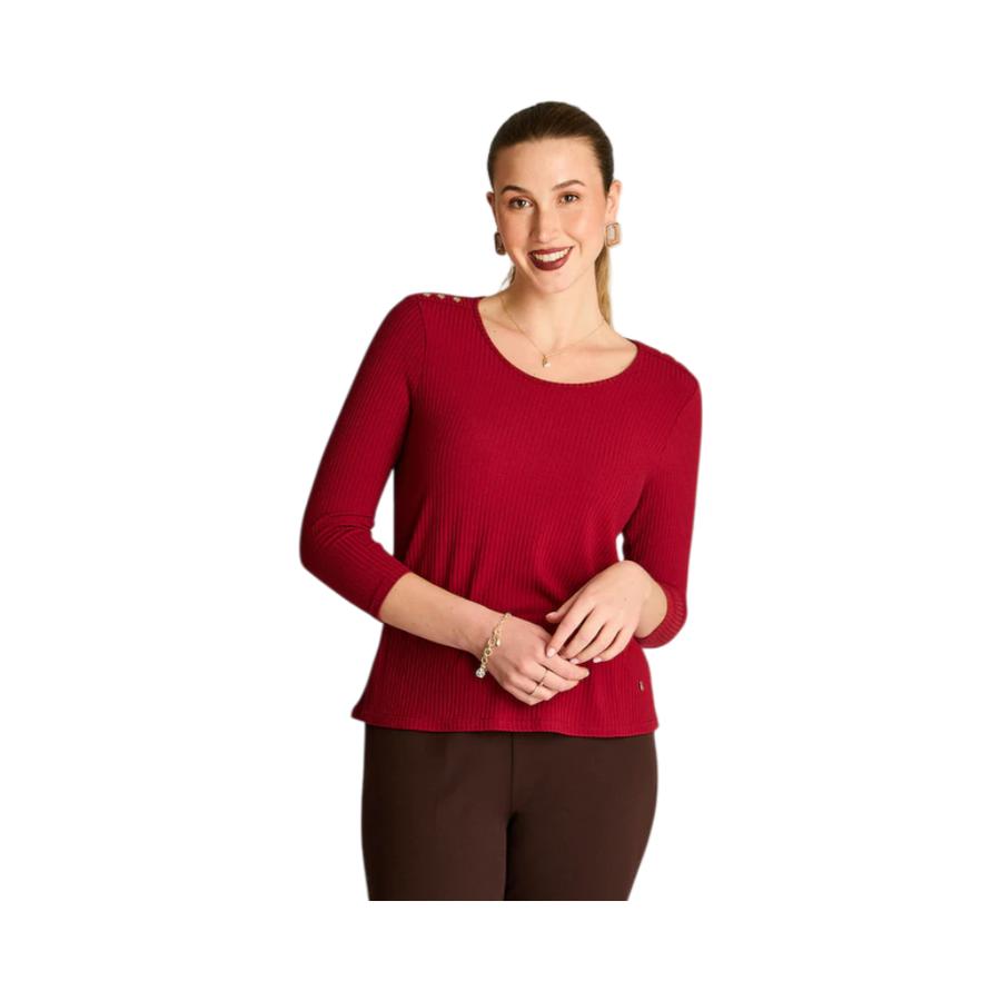 Polera Rib Manga 3/4 Mujer Lorenzo di Pontti 108504 Roja