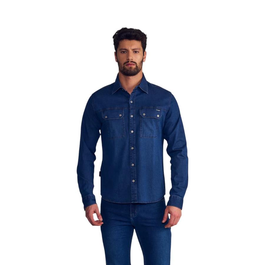 Camisa Denim Hombre Ellus Camisero Azul Medio