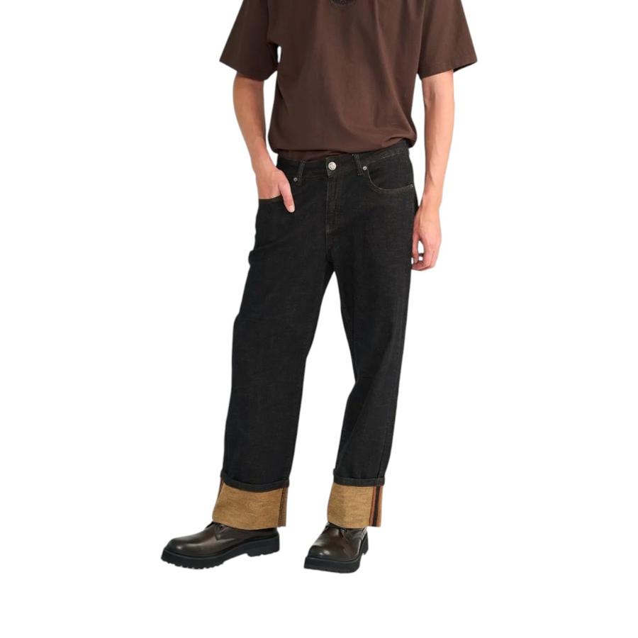 Jeans Hombre Ellus Wide Raw Castaño Turn Up Azul Marino