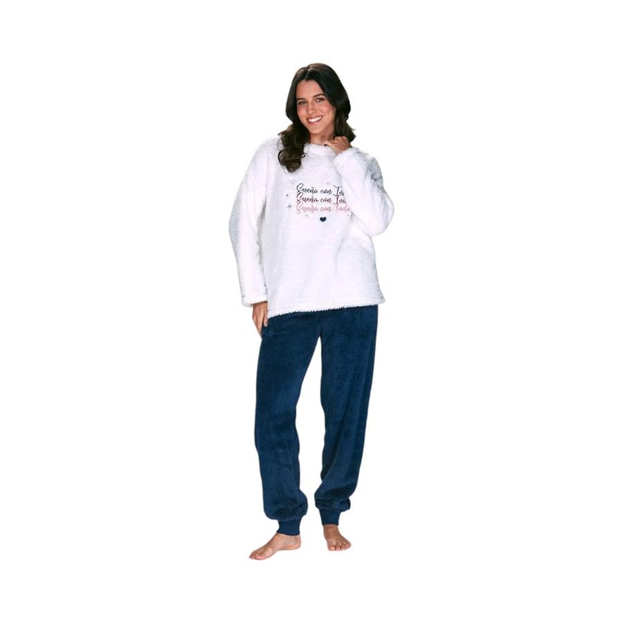 Pijama 2 Piezas Mujer Lady Genny Polar Peluche Blanco
